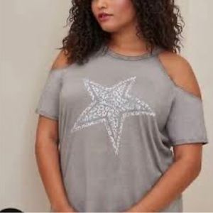 Torrid cold shoulder graphic tee.  Size 3